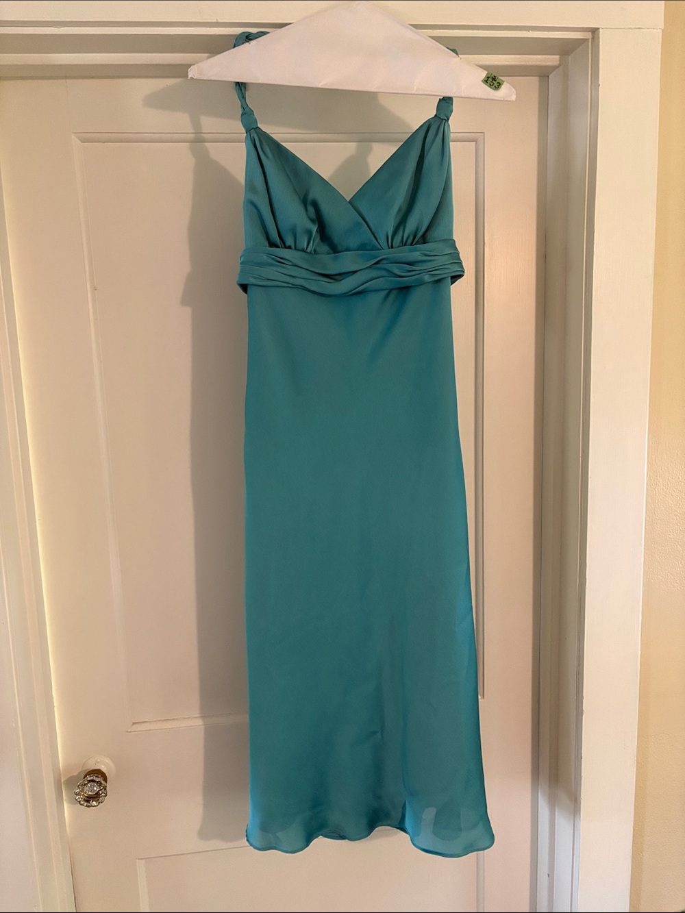 David's Bridal Teal Knot-Strap Midi Dress